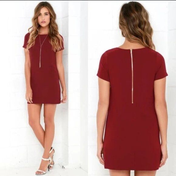 Lulus Shift and Shout Wine Red Shift Dress - Picture 1 of 13